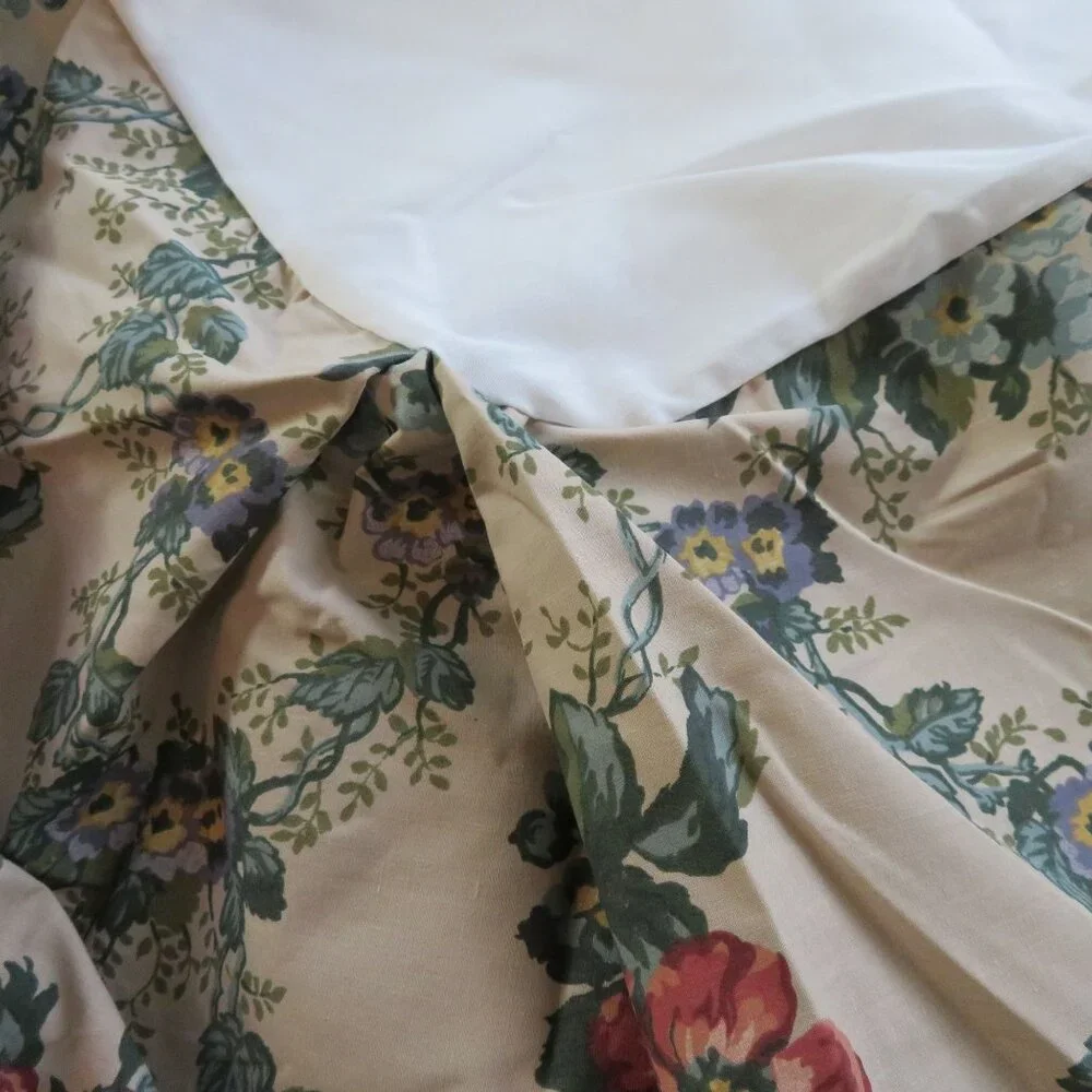 Vintage 1988 Louis Nichole Twin Bed Skirt Floral Beige Red Blue 13.5